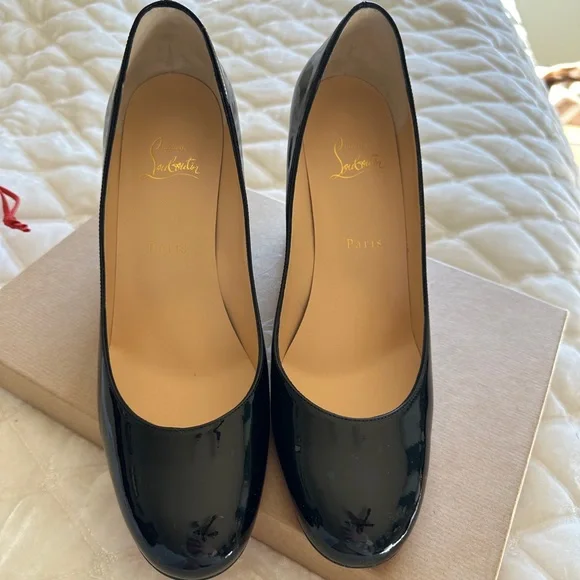 NIB Louboutin Glossy Patent Leather Chunky Heels - Picture 8 of 16